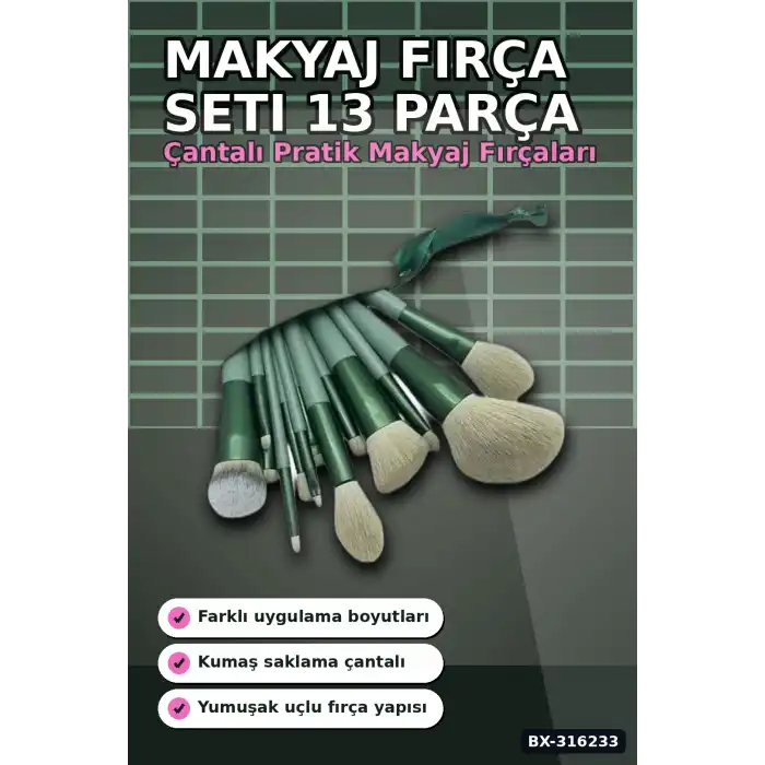 Makyaj Fırça Seti 13 Parça Yumuşak Kıllı Far Allık Kontür ve Aydınlatıcı Fırçaları BX-316233