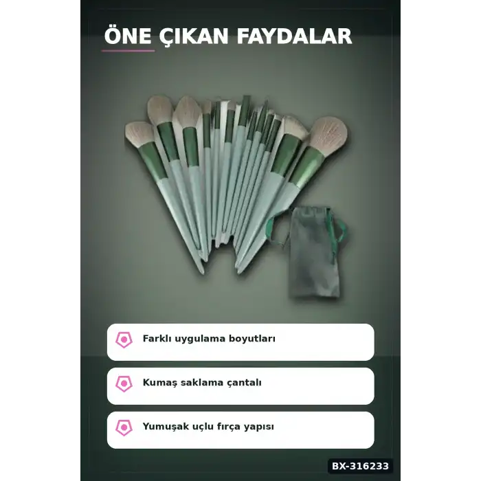 Makyaj Fırça Seti 13 Parça Yumuşak Kıllı Far Allık Kontür ve Aydınlatıcı Fırçaları BX-316233