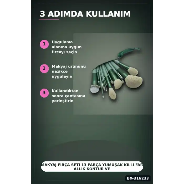 Makyaj Fırça Seti 13 Parça Yumuşak Kıllı Far Allık Kontür ve Aydınlatıcı Fırçaları BX-316233