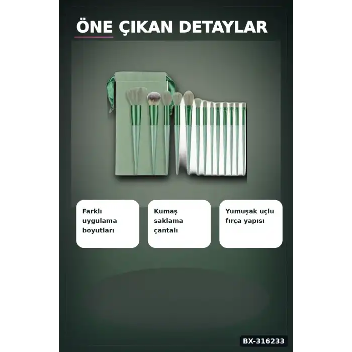 Makyaj Fırça Seti 13 Parça Yumuşak Kıllı Far Allık Kontür ve Aydınlatıcı Fırçaları BX-316233