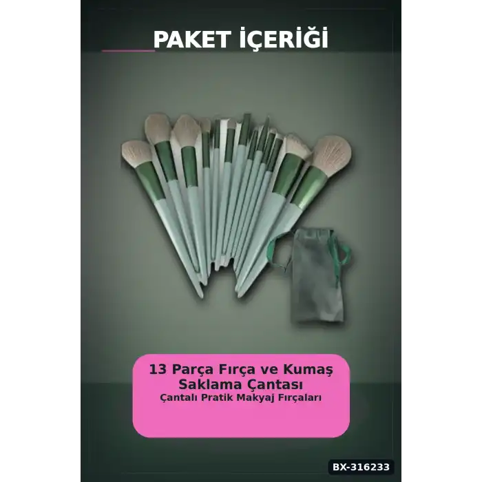 Makyaj Fırça Seti 13 Parça Yumuşak Kıllı Far Allık Kontür ve Aydınlatıcı Fırçaları BX-316233