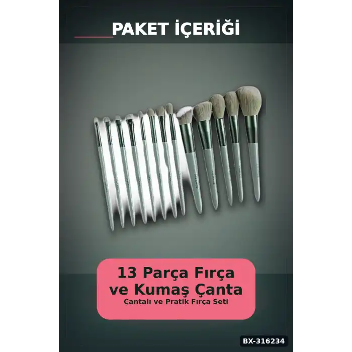 Makyaj Fırça Seti 13 Parça Çantalı - Fondöten Far Pudra ve Allık Fırçaları BX-316234