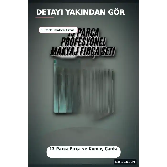 Makyaj Fırça Seti 13 Parça Çantalı - Fondöten Far Pudra ve Allık Fırçaları BX-316234