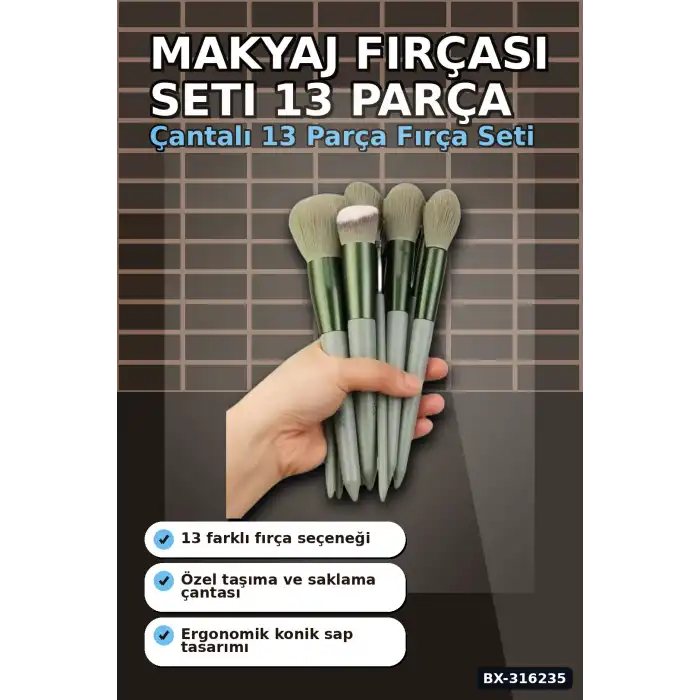 Makyaj Fırçası Seti 13 Parça - Sentetik Kıllı Fondöten Far Pudra Allık Fırçaları BX-316235