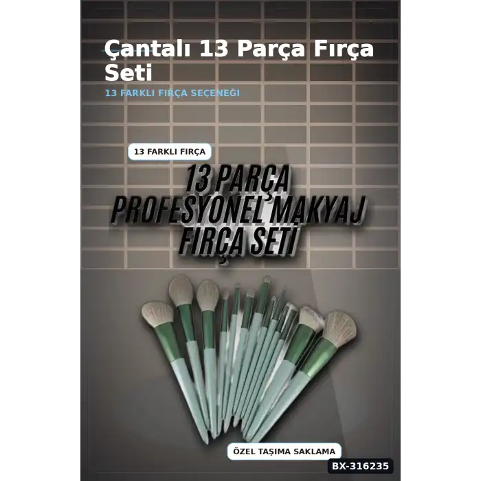 Makyaj Fırçası Seti 13 Parça - Sentetik Kıllı Fondöten Far Pudra Allık Fırçaları BX-316235