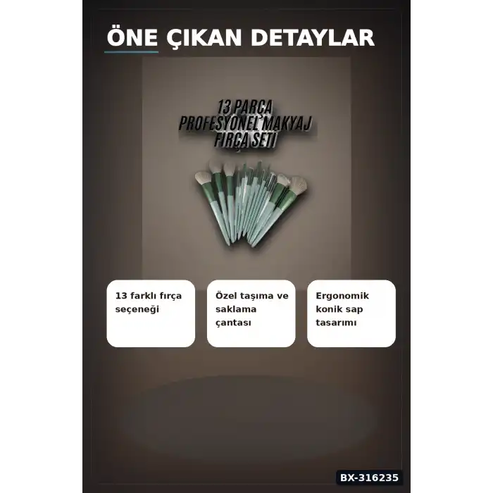 Makyaj Fırçası Seti 13 Parça - Sentetik Kıllı Fondöten Far Pudra Allık Fırçaları BX-316235