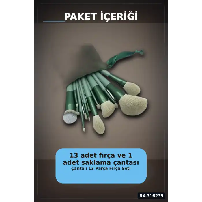 Makyaj Fırçası Seti 13 Parça - Sentetik Kıllı Fondöten Far Pudra Allık Fırçaları BX-316235