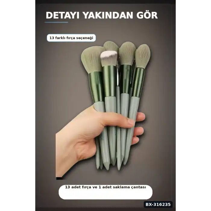 Makyaj Fırçası Seti 13 Parça - Sentetik Kıllı Fondöten Far Pudra Allık Fırçaları BX-316235