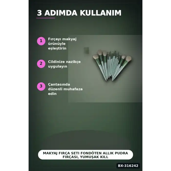 Makyaj Fırça Seti Fondöten Allık Pudra Fırçası, Yumuşak Kıllı Yüz Fırçaları BX-316242