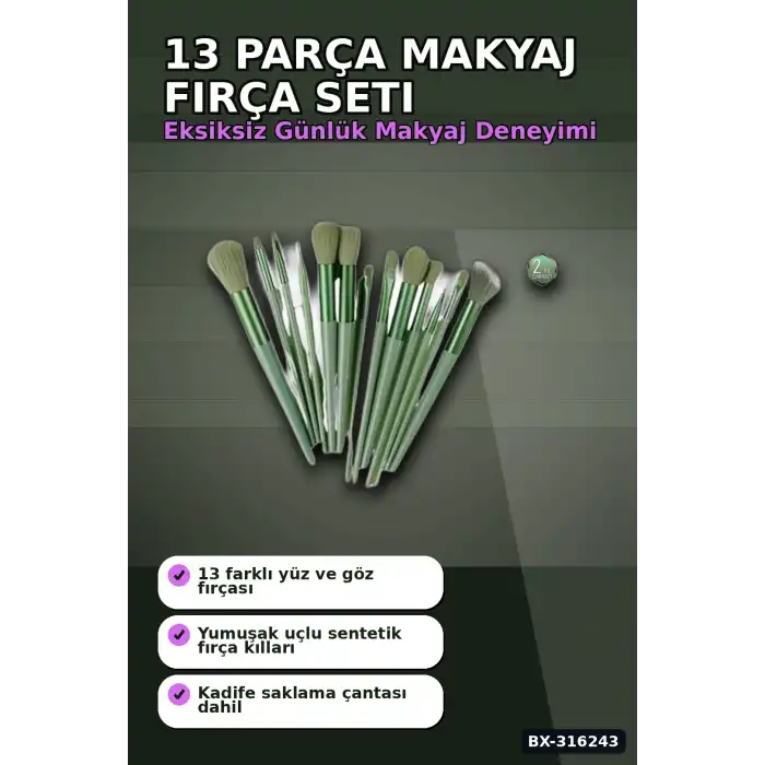 Makyaj Fırça Seti 13 Parça - Yumuşak Sentetik Kıllı Yüz ve Göz Fırçaları BX-316243