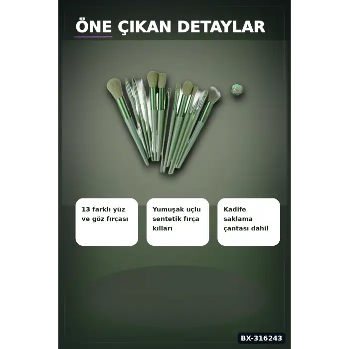 Makyaj Fırça Seti 13 Parça - Yumuşak Sentetik Kıllı Yüz ve Göz Fırçaları BX-316243