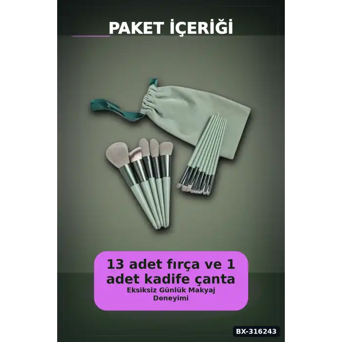 Makyaj Fırça Seti 13 Parça - Yumuşak Sentetik Kıllı Yüz ve Göz Fırçaları BX-316243