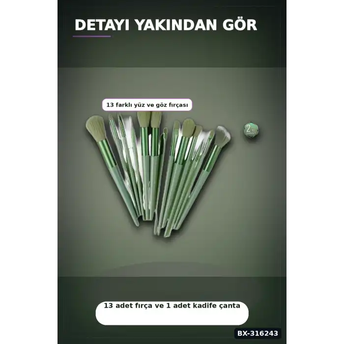 Makyaj Fırça Seti 13 Parça - Yumuşak Sentetik Kıllı Yüz ve Göz Fırçaları BX-316243
