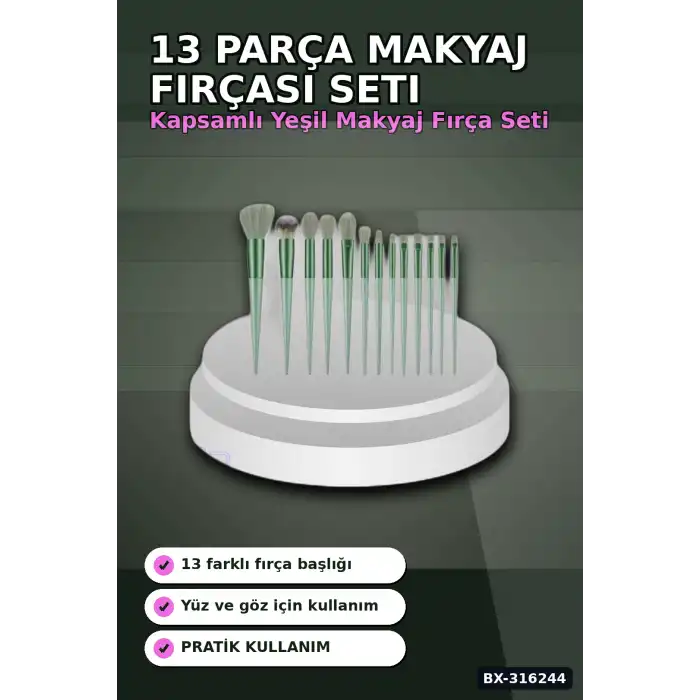 Makyaj Fırça Seti 13 Parça - Ergonomik Saplı Taşınabilir Pudra Fırçası BX-316244
