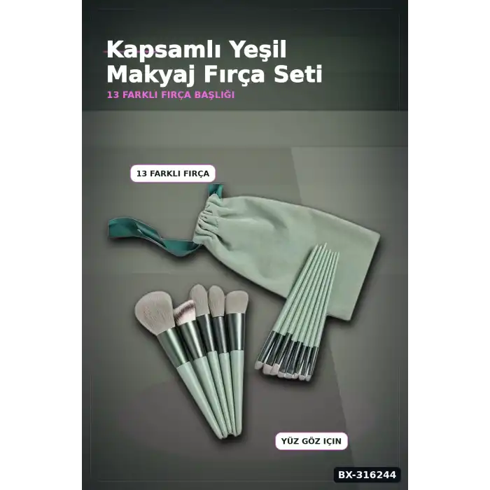 Makyaj Fırça Seti 13 Parça - Ergonomik Saplı Taşınabilir Pudra Fırçası BX-316244