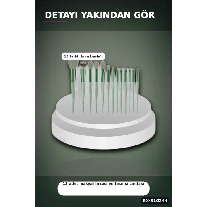 Makyaj Fırça Seti 13 Parça - Ergonomik Saplı Taşınabilir Pudra Fırçası BX-316244