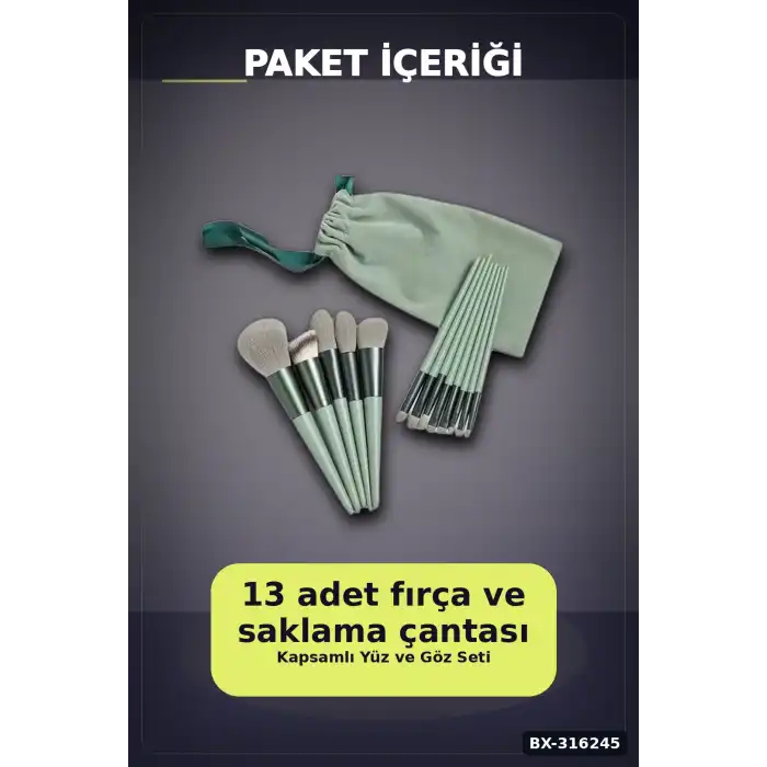 Makyaj Fırça Seti 13 Parça - Yumuşak Kıllı Dökülme Yapmayan Yüz ve Göz Seti BX-316245