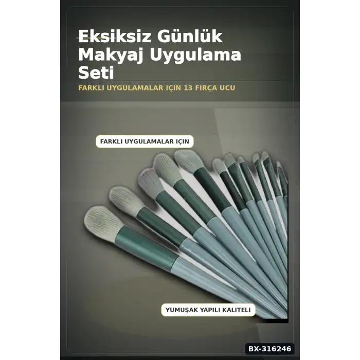 Makyaj Fırçası Seti 13 Parça Fiber Kıllı Ergonomik Saplı Yüz ve Göz Fırça Takımı BX-316246