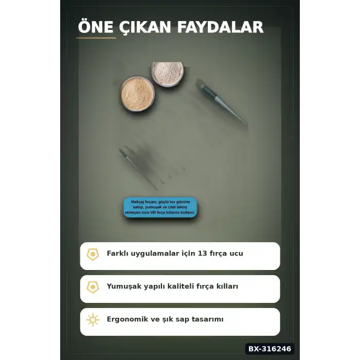 Makyaj Fırçası Seti 13 Parça Fiber Kıllı Ergonomik Saplı Yüz ve Göz Fırça Takımı BX-316246