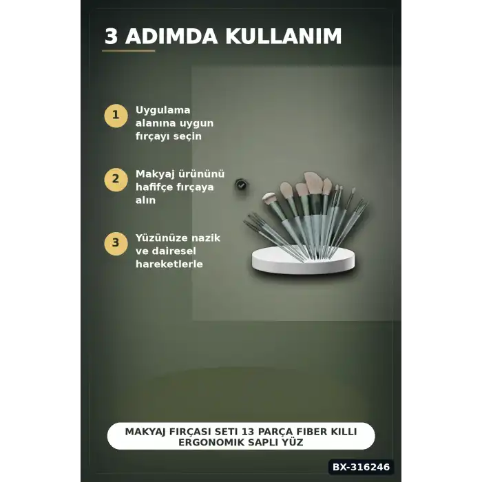 Makyaj Fırçası Seti 13 Parça Fiber Kıllı Ergonomik Saplı Yüz ve Göz Fırça Takımı BX-316246