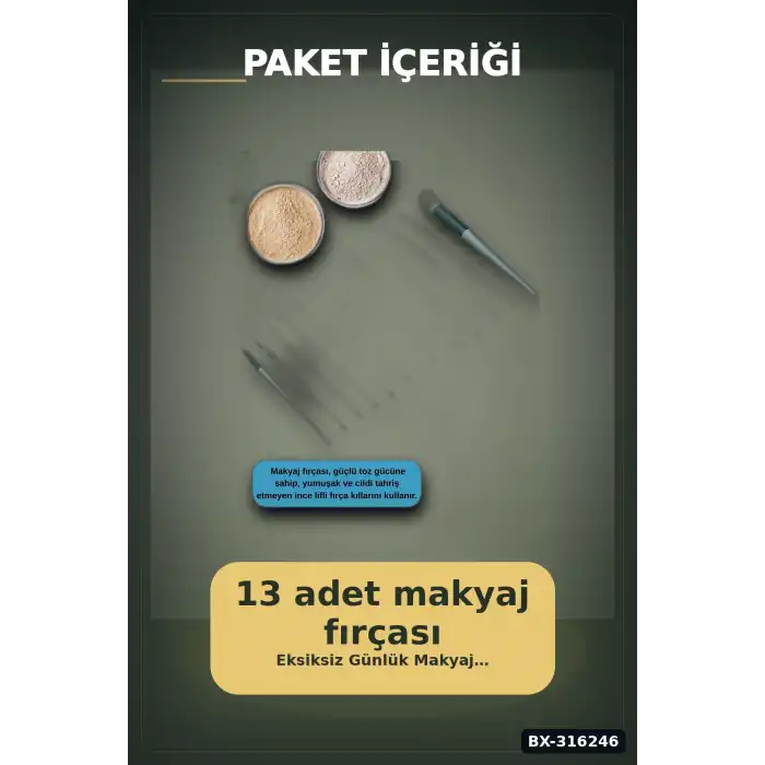 Makyaj Fırçası Seti 13 Parça Fiber Kıllı Ergonomik Saplı Yüz ve Göz Fırça Takımı BX-316246