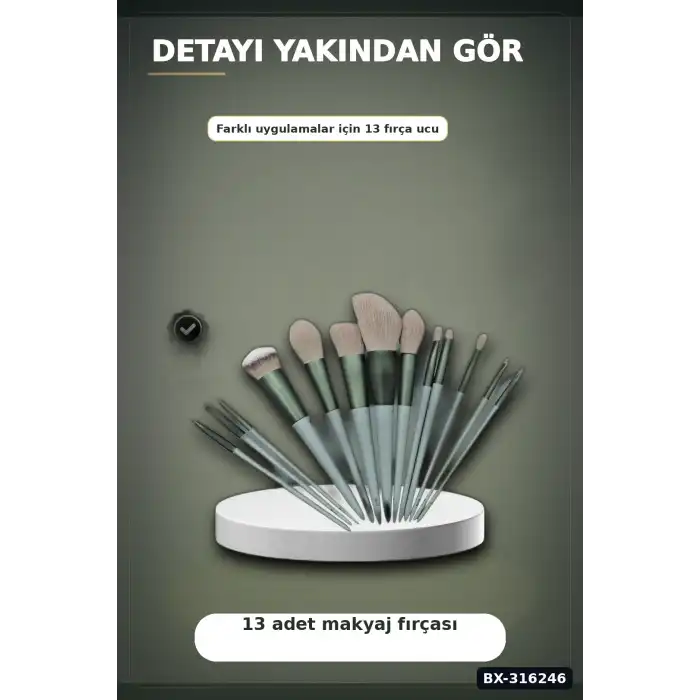 Makyaj Fırçası Seti 13 Parça Fiber Kıllı Ergonomik Saplı Yüz ve Göz Fırça Takımı BX-316246