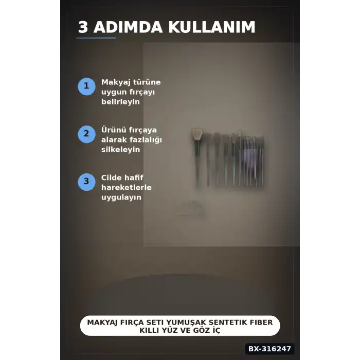 Makyaj Fırça Seti Yumuşak Sentetik Fiber Kıllı Yüz ve Göz İçin Fırça Takımı 13 Parça BX-316247