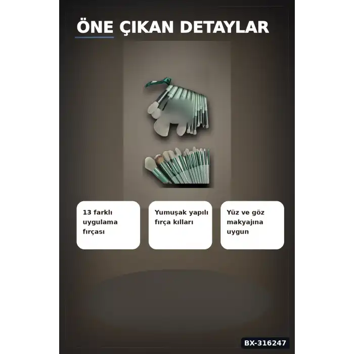 Makyaj Fırça Seti Yumuşak Sentetik Fiber Kıllı Yüz ve Göz İçin Fırça Takımı 13 Parça BX-316247