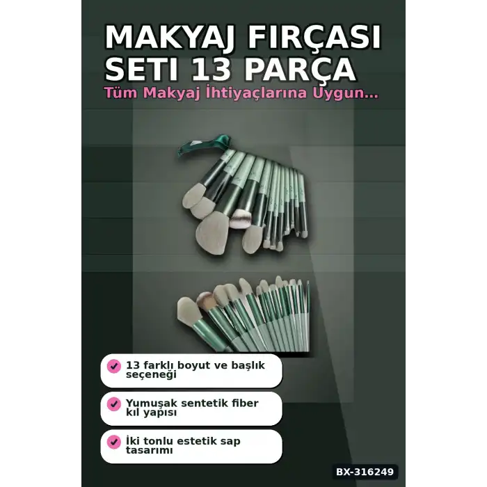Makyaj Fırçası Seti 13 Parça Yumuşak Fiber Kıllı ABS Saplı Yüz Far Fırçaları BX-316249