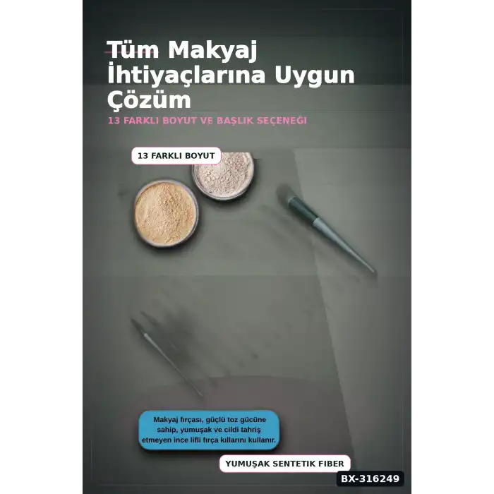 Makyaj Fırçası Seti 13 Parça Yumuşak Fiber Kıllı ABS Saplı Yüz Far Fırçaları BX-316249