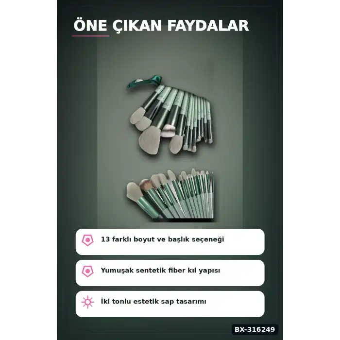 Makyaj Fırçası Seti 13 Parça Yumuşak Fiber Kıllı ABS Saplı Yüz Far Fırçaları BX-316249