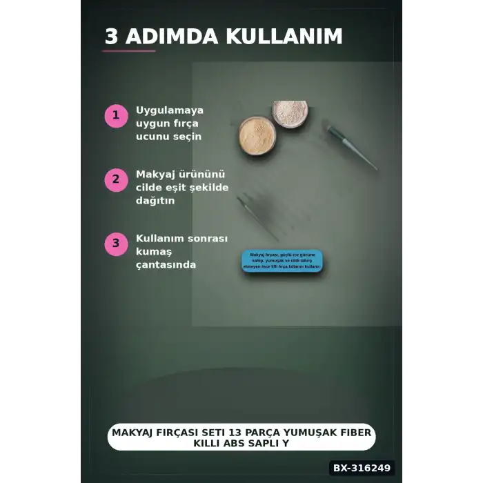 Makyaj Fırçası Seti 13 Parça Yumuşak Fiber Kıllı ABS Saplı Yüz Far Fırçaları BX-316249