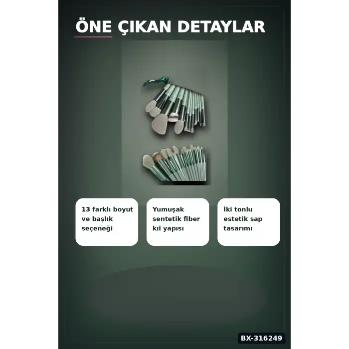 Makyaj Fırçası Seti 13 Parça Yumuşak Fiber Kıllı ABS Saplı Yüz Far Fırçaları BX-316249