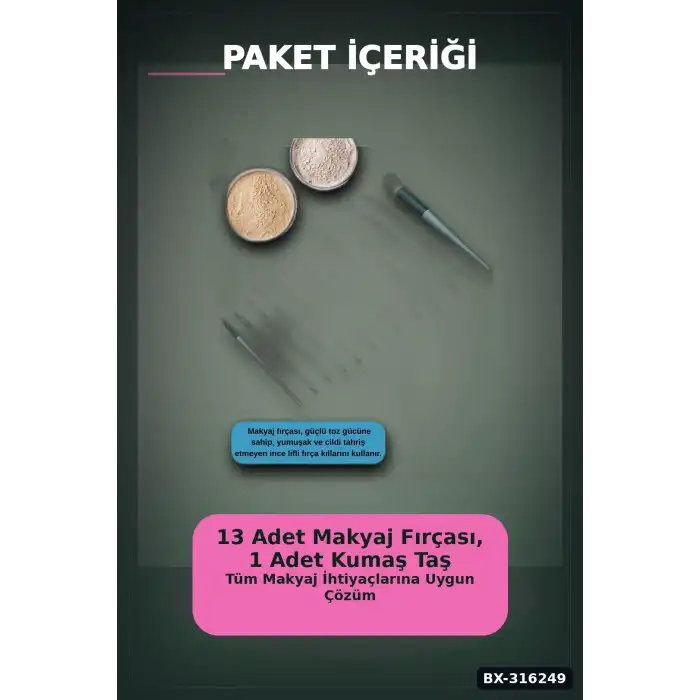 Makyaj Fırçası Seti 13 Parça Yumuşak Fiber Kıllı ABS Saplı Yüz Far Fırçaları BX-316249
