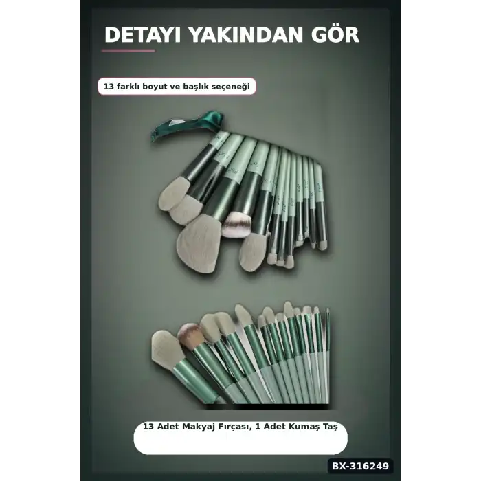 Makyaj Fırçası Seti 13 Parça Yumuşak Fiber Kıllı ABS Saplı Yüz Far Fırçaları BX-316249