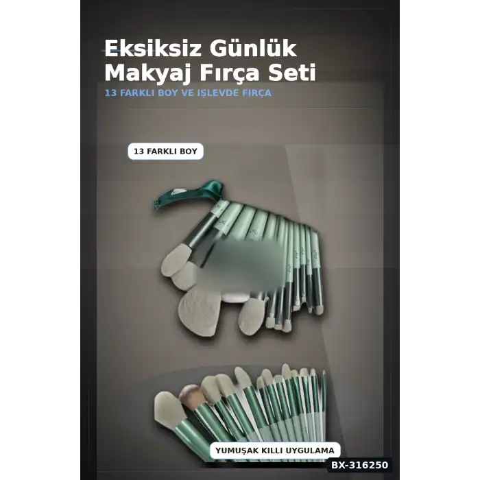 Makyaj Fırçası Seti 13 Parça Yumuşak Fiber Kıllı Ergonomik Seyahat Tipi BX-316250