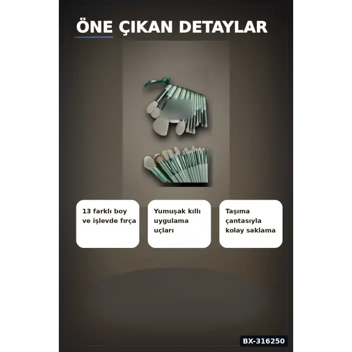 Makyaj Fırçası Seti 13 Parça Yumuşak Fiber Kıllı Ergonomik Seyahat Tipi BX-316250