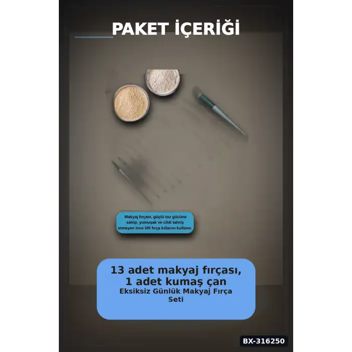 Makyaj Fırçası Seti 13 Parça Yumuşak Fiber Kıllı Ergonomik Seyahat Tipi BX-316250