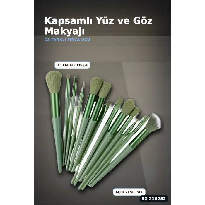Makyaj Fırça Seti 13 Parça Yumuşak Kıllı Ergonomik Saplı Far Allık Fırçası BX-316253