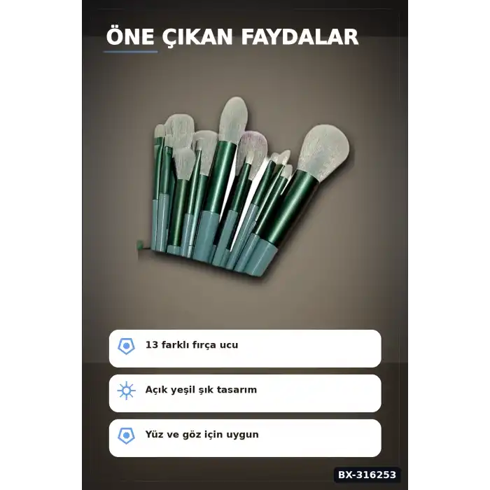 Makyaj Fırça Seti 13 Parça Yumuşak Kıllı Ergonomik Saplı Far Allık Fırçası BX-316253