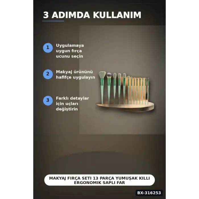 Makyaj Fırça Seti 13 Parça Yumuşak Kıllı Ergonomik Saplı Far Allık Fırçası BX-316253