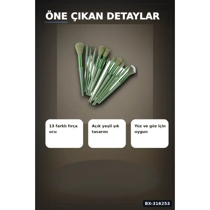 Makyaj Fırça Seti 13 Parça Yumuşak Kıllı Ergonomik Saplı Far Allık Fırçası BX-316253