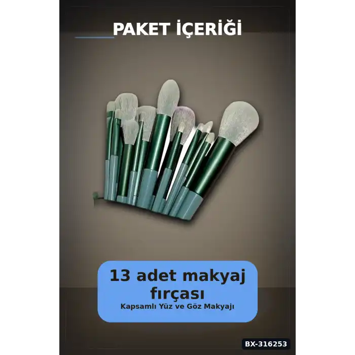 Makyaj Fırça Seti 13 Parça Yumuşak Kıllı Ergonomik Saplı Far Allık Fırçası BX-316253