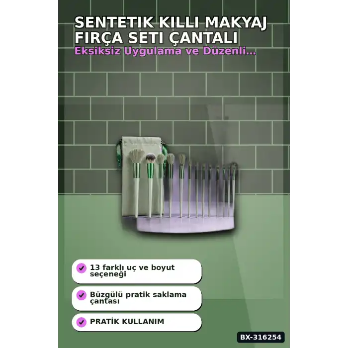 Makyaj Fırça Seti Sentetik Kıllı Çantalı Yüz Göz Far Fondöten Fırçaları BX-316254