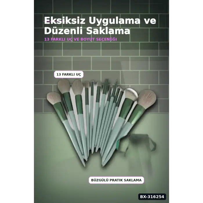 Makyaj Fırça Seti Sentetik Kıllı Çantalı Yüz Göz Far Fondöten Fırçaları BX-316254