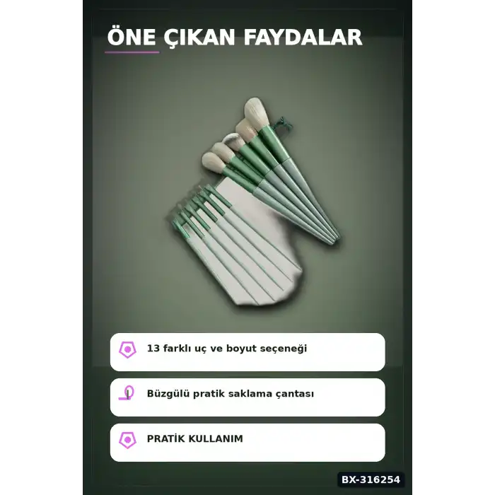 Makyaj Fırça Seti Sentetik Kıllı Çantalı Yüz Göz Far Fondöten Fırçaları BX-316254