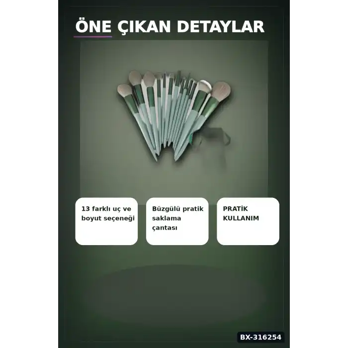 Makyaj Fırça Seti Sentetik Kıllı Çantalı Yüz Göz Far Fondöten Fırçaları BX-316254