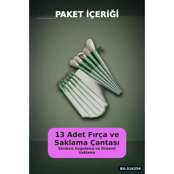 Makyaj Fırça Seti Sentetik Kıllı Çantalı Yüz Göz Far Fondöten Fırçaları BX-316254