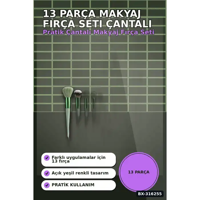 Makyaj Fırça Seti Çantalı Yumuşak Kıllı Yüz Göz ve Dudak Uygulama Fırçaları BX-316255