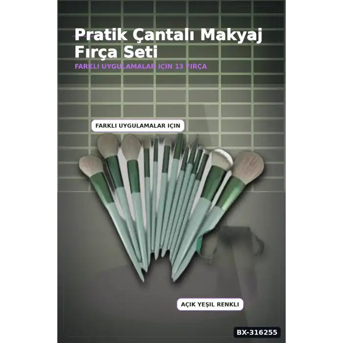 Makyaj Fırça Seti Çantalı Yumuşak Kıllı Yüz Göz ve Dudak Uygulama Fırçaları BX-316255